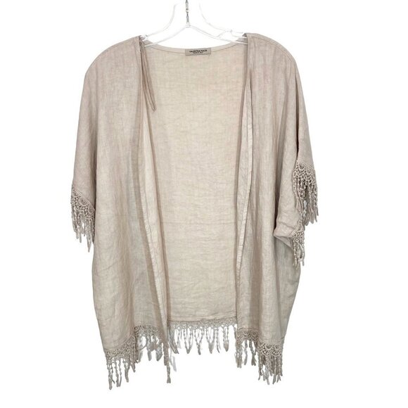 Valentina Naldi 100% Linen Cream Fringe Cover up Kimono Vest Boho bohemian - Picture 1 of 8